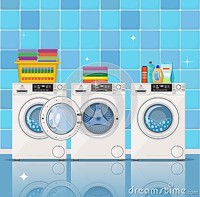 Laundry room interior Vector Illustration