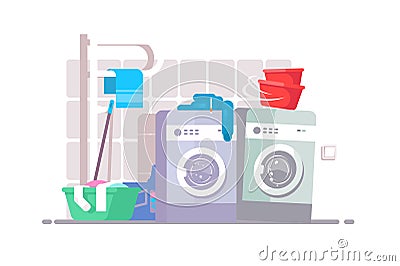 Laundry room interior Vector Illustration