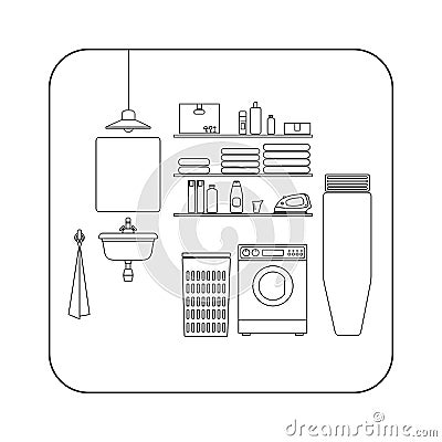 Laundry room line interior. Vector Illustration