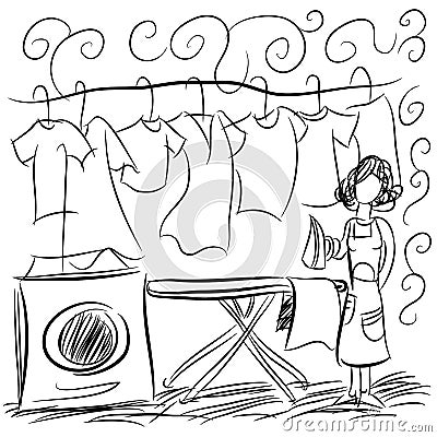 Laundry Service Drawing Vector Illustration