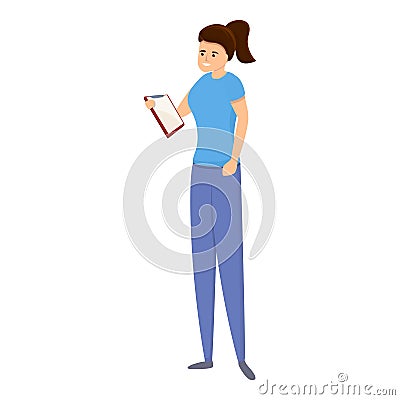 Laundry service girl icon, cartoon style Vector Illustration