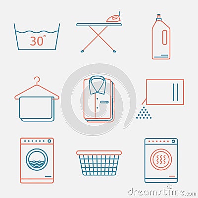 Laundry Service. Laundry. Washing. Vector line icon set. Vector Illustration