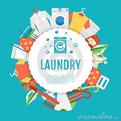 Laundry service poster design. Icons circle label with text Vector Illustration