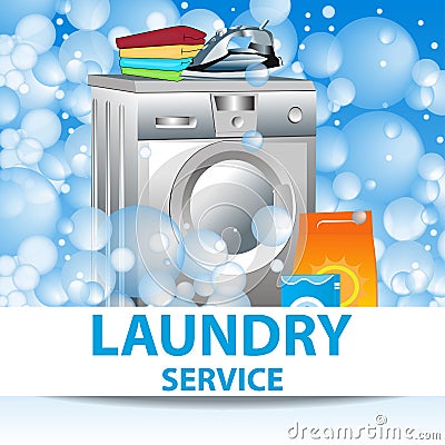 Laundry service. Poster template for house cleaning services. Vector Vector Illustration