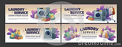 Laundry service posters with washing machine Vector Illustration