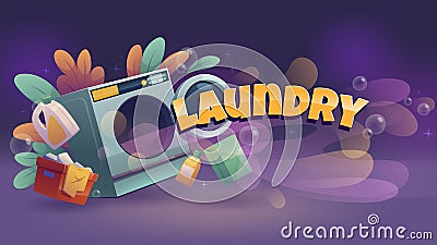 Laundry service posters with washing machine Vector Illustration