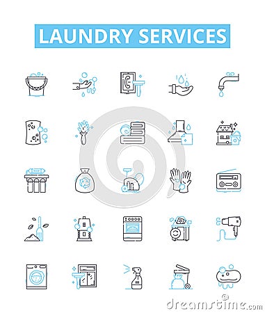 Laundry services vector line icons set. Laundry, Services, Washing, Ironing, Dry-cleaning, Cleaning, Pick-up Vector Illustration