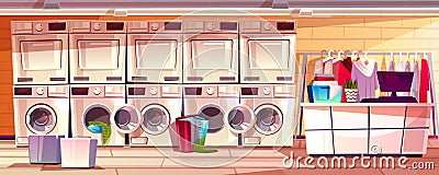 Laundry shop, laundromat room vector illustration Vector Illustration