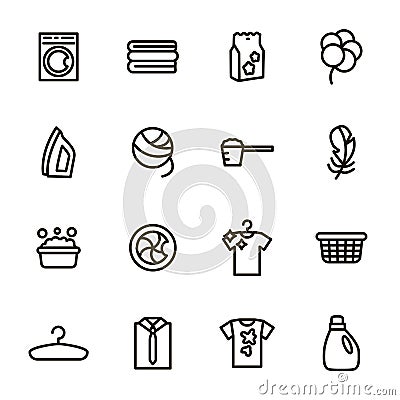 Laundry Sign Black Thin Line Icon Set. Vector Vector Illustration