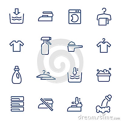 Laundry simple line icons set Vector Illustration