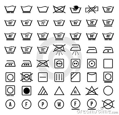 Laundry symbols and icons set vector Vector Illustration