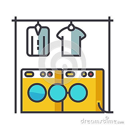 Laundry, washhouse flat line illustration, concept vector isolated icon Vector Illustration