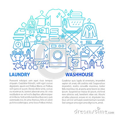 Laundry Washhouse Line Template Vector Illustration