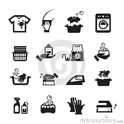 Laundry washing icons set Vector Illustration