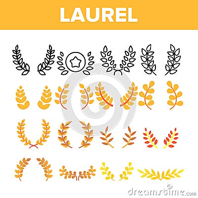 Laurel Branches Wreath Vector Color Icons Set Vector Illustration