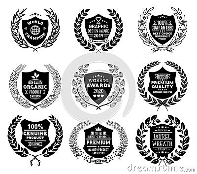 Laurel Wreath Badges Vector. Template for Awards, Quality Mark, Diplomas and Certificates Vector Illustration