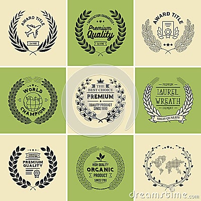 Laurel Wreath Badges Vector. Template for Awards, Quality Mark, Diplomas and Certificates. Vector Illustration