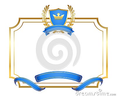 Laurel wreath gold icon shield frame crown Vector Illustration