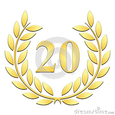 Laurel wreath Golden Laurel wreath for 20th anniversary on a white backgroundanniversary on a white background Stock Photo