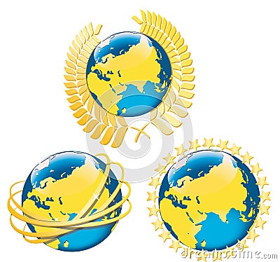 Laurel wreath, ring, stars are around the Earth Vector Illustration