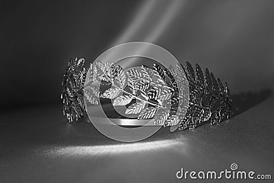 Laurel wreath, symbol of glory, victory or peace. Court of Victors. Black and white photo Stock Photo