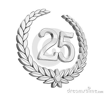 Laurel Wreath 25th Anniversary Isolated Silver Wedding Concept Stock Photo