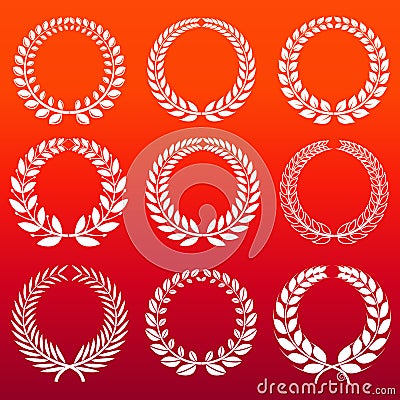 Laurel wreaths set - white decorative winners wreath Vector Illustration