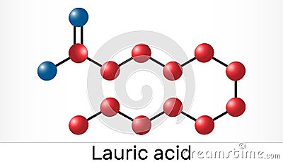 Lauric acid, dodecanoic acid, C12H24O2 molecule. It is a saturated fatty acid Cartoon Illustration