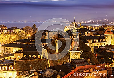 Lausanne panorama at night Stock Photo