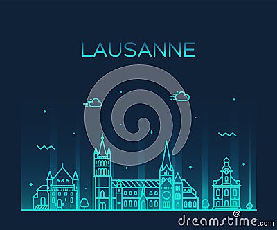 Lausanne skyline Switzerland a vector linear style Vector Illustration