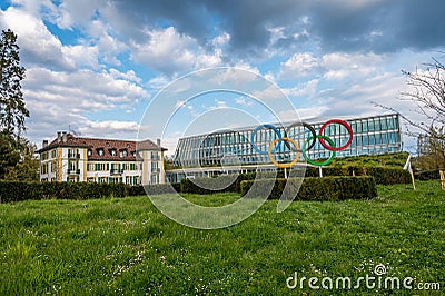 Lausanne, Vaud Canton, Switzerland - 04.18.2021: New Headquarters International Olympic Committee Editorial Stock Photo
