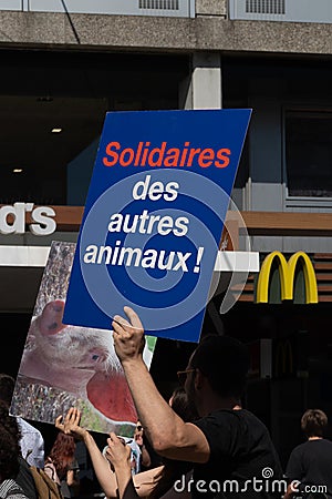 Manifestation in favor of the end of speciesism. Campaign of Stop au speciesism Editorial Stock Photo