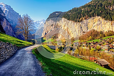 Lauterbrunnen village in swiss Alps mountains, Switzerland Stock Photo