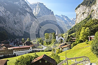 Lauterbrunnen village in the Swiss Alps, Switzerland Stock Photo