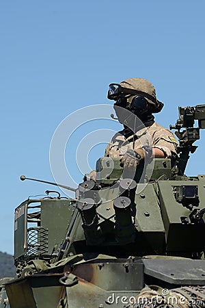 LAV crewman looking out at open day for nz army Editorial Stock Photo