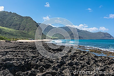 Lava coast along Makua in West Oahu, Hawaii Stock Photo