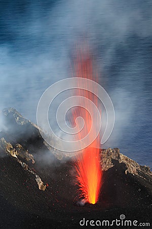 Lava explosion on the stromboli volcano Stock Photo