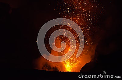 Lava explosion on Yasur Volcano Stock Photo