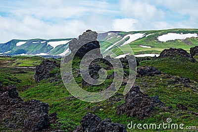 Lava field south to the Vilyuchinsky stratovolcano Vilyuchik in the southern part of the Kamchatka, Russia Stock Photo