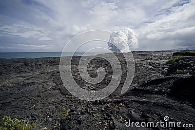 Lava Field View of Steam Cloud Stock Photo