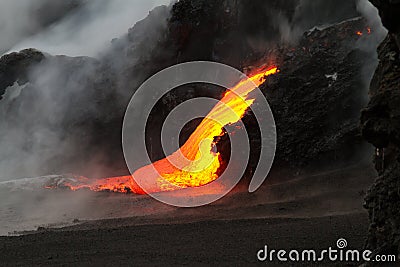 Lava flow at night Stock Photo