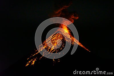 Fuego volcano eruption by night Stock Photo
