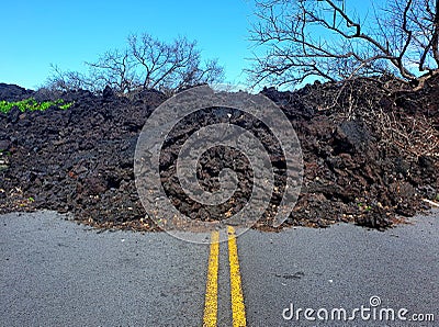 Lava Roadblock near Kalapana in Big Island Hawaii Stock Photo