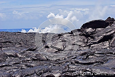 Lava Rock and Smoke Stock Photo