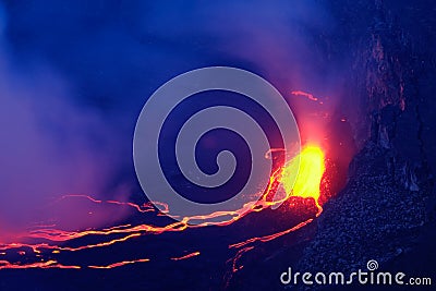 Lava and steam in crater of Nyiragongo volcano in Virunga Nation Stock Photo