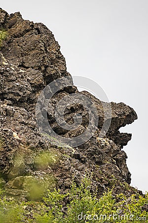 Lava stone that looks like a troll face at dimmuborgir myvatn ar Stock Photo