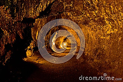 Lava Tube in Hawaii Volcanoes National Park. Stock Photo