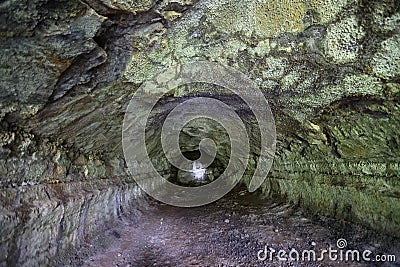 Lava tunnel near the Caldeira on the island Graciosa, Azores Stock Photo