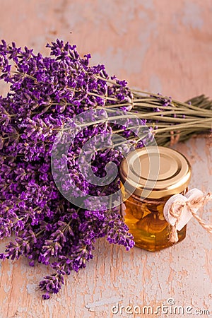 Lavander with aromatic oil Stock Photo