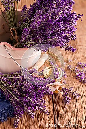 Lavander with aromatic oil Stock Photo